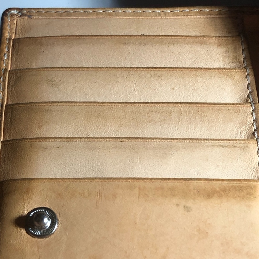 COACH Wallet Brown Canvas Signature Pattern w/ Tan Leather Bifold Medium Compact - Picture 7 of 15